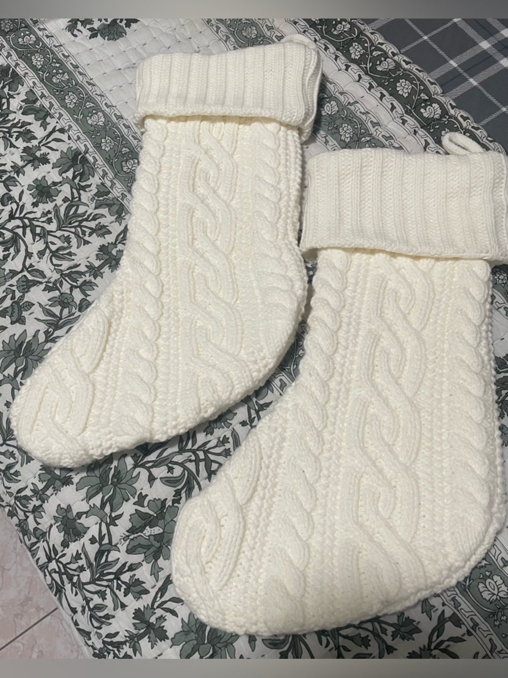 Wondershop Cream Cable Knit Stocking Pair with Satin Lining
